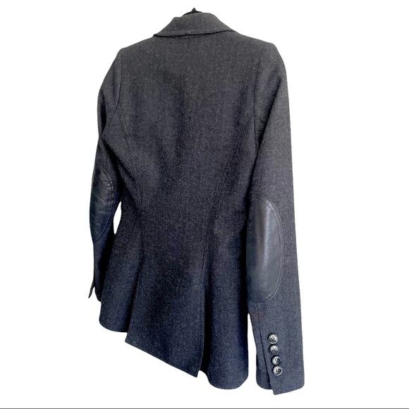 SMYTHE Wool Charcoal Gray Herringbone Equestrian Blazer Leather Elbow Patches 4 - Picture 8 of 11